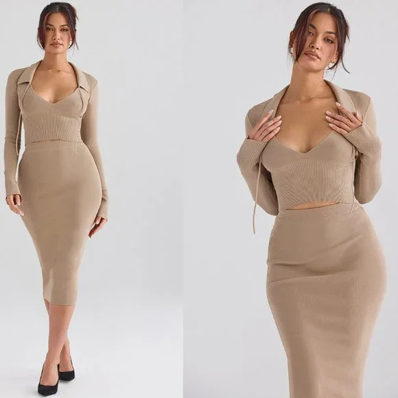 HOUSE OF CB Set ‘Marianne' & 'Heather' Camel Knit Set NWOT